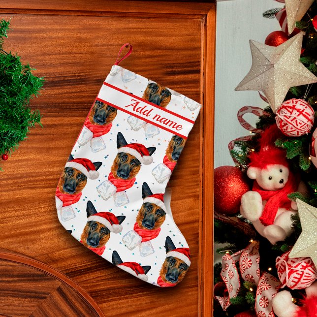 Cute German Shepherd Dog Christmas Pattern Small Christmas Stocking (Creator Uploaded)