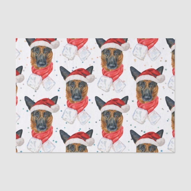 Cute German Shepherd Dog Christmas Pattern Tissue Paper (Front)
