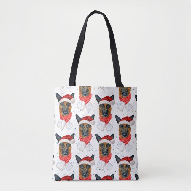 Cute German Shepherd Dog Christmas Pattern Tote Bag (Front)