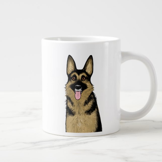 Cute German Shepherd Dog | Cool Pet Art Drawing Large Coffee Mug (Right)