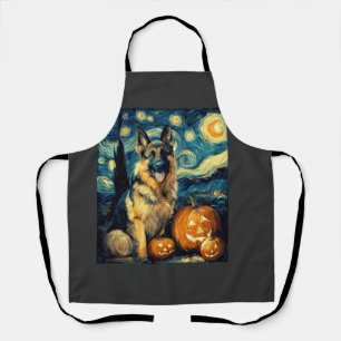 Cute German Shepherd Dog Halloween Jack O Lantern Apron