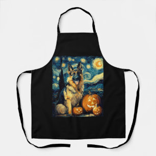Cute German Shepherd Dog Halloween Jack O Lantern Apron