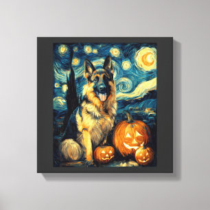 Cute German Shepherd Dog Halloween Jack O Lantern Canvas Print