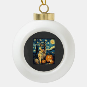 Cute German Shepherd Dog Halloween Jack O Lantern Ceramic Ball Christmas Ornament