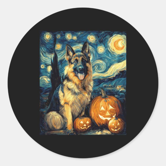 Cute German Shepherd Dog Halloween Jack O Lantern  Classic Round Sticker (Front)
