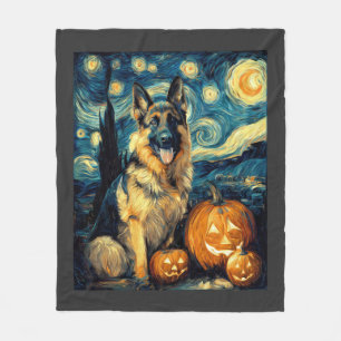 Cute German Shepherd Dog Halloween Jack O Lantern  Fleece Blanket