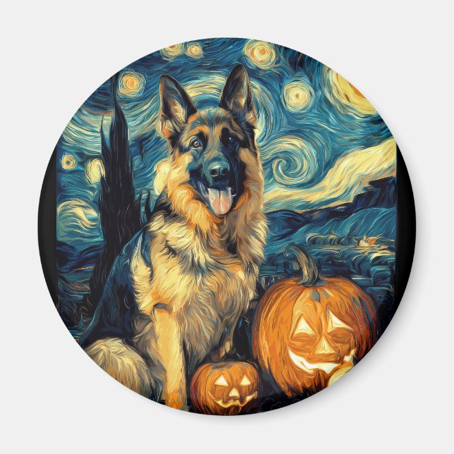 Cute German Shepherd Dog Halloween Jack O Lantern  Magnet (Front)