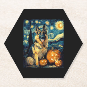 Cute German Shepherd Dog Halloween Jack O Lantern  Paper Coaster