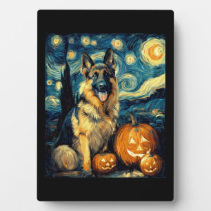 Cute German Shepherd Dog Halloween Jack O Lantern Plaque