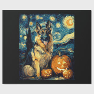 Cute German Shepherd Dog Halloween Jack O Lantern Wrapping Paper