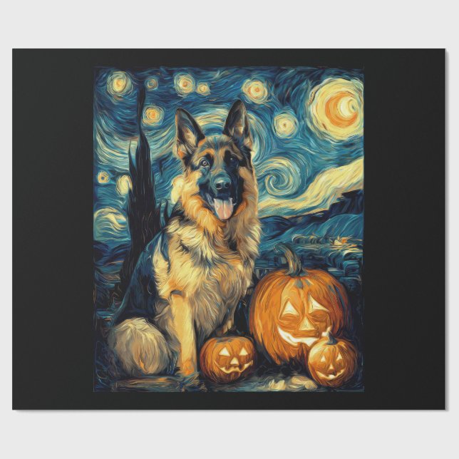 Cute German Shepherd Dog Halloween Jack O Lantern  Wrapping Paper (Flat)