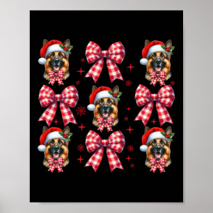 Cute German Shepherd Dog Red Plaid Coquette Bow Ch Poster
