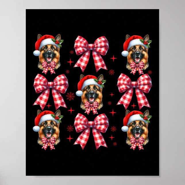 Cute German Shepherd Dog Red Plaid Coquette Bow Ch Poster (Front)