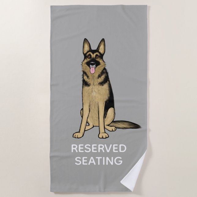 Cute German Shepherd Dog Reserved Seating | Custom Beach Towel (Front)