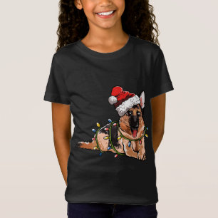 Cute German Shepherd Dog Santa Christmas Tree Ligh T-Shirt