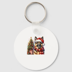Cute German Shepherd Dog Santa Hat Christmas Tree  Key Ring