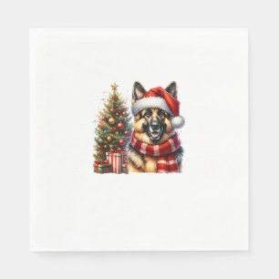 Cute German Shepherd Dog Santa Hat Christmas Tree Napkin