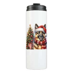 Cute German Shepherd Dog Santa Hat Christmas Tree Thermal Tumbler