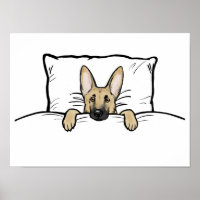 Cute German Shepherd Dog Tucked in Bed