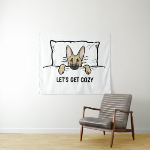 Cute German Shepherd Dog Tucked in Bed Tapestry