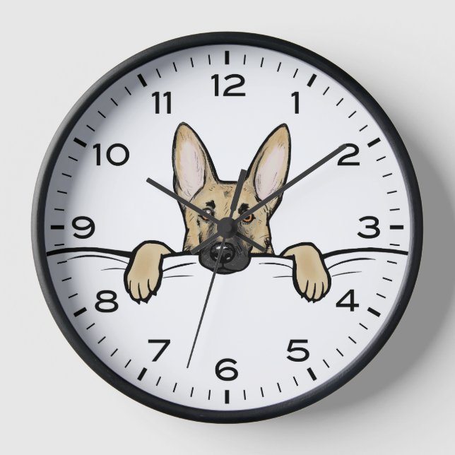 Cute German Shepherd Dog with Numbers and Minutes Clock (Front)