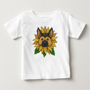 Cute German Shepherd Face on a Sunflower Baby T-Shirt