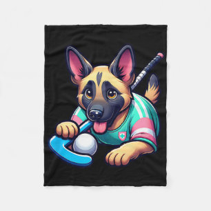 Cute German Shepherd Field Hockey Puppy Mascot Fleece Blanket