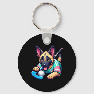 Cute German Shepherd Field Hockey Puppy Mascot Key Ring