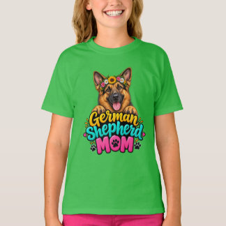 Cute German Shepherd Mum Flower Crown - GSD Dog M T-Shirt