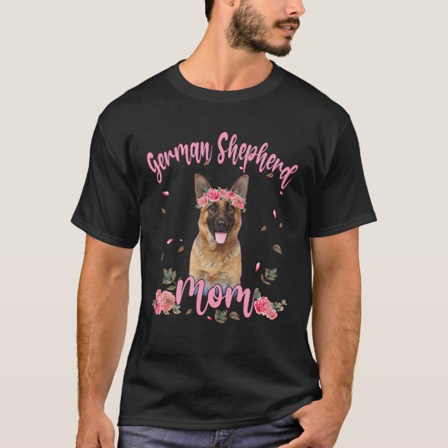 Cute German Shepherd Mum Flower Dog Lover Women Gi T-Shirt (Front)