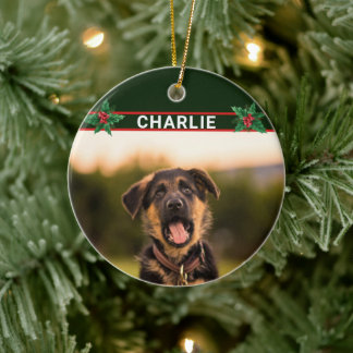 Cute German Shepherd Name and Photo Christmas Ceramic Tree Decoration