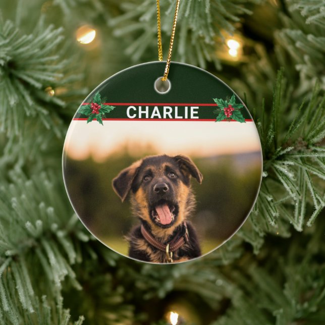 Cute German Shepherd Name and Photo Christmas Ceramic Tree Decoration (Tree)