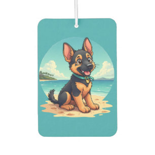Cute German Shepherd Puppy Beach Illustration Car Air Freshener