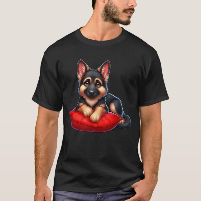 Cute German Shepherd Puppy Cartoon funny T-Shirt (Front)