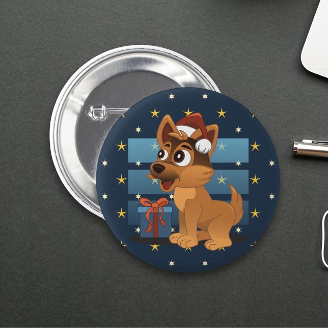 Cute German Shepherd puppy Cartoon Starry night 6 Cm Round Badge (Creator Uploaded)