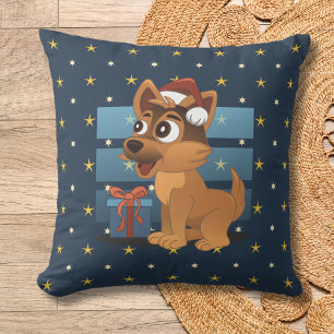 Cute German Shepherd puppy Cartoon Starry night Cushion