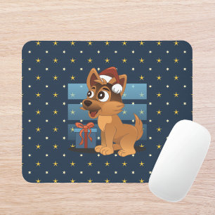Cute German Shepherd puppy Cartoon Starry night Mouse Mat
