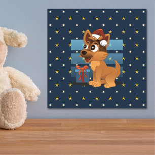 Cute German Shepherd puppy Cartoon Starry night Poster