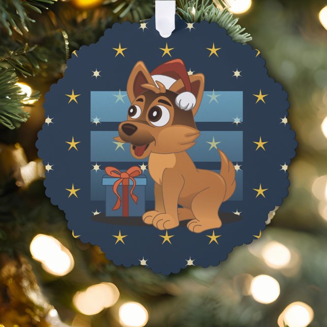 Cute German Shepherd puppy Cartoon Starry night Tree Decoration Card (Creator Uploaded)