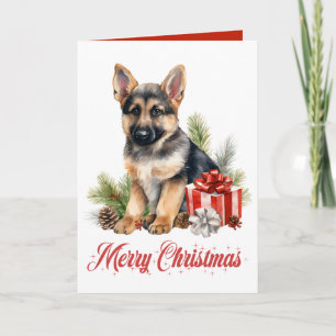 Cute German Shepherd Puppy Dog Merry Christmas Card