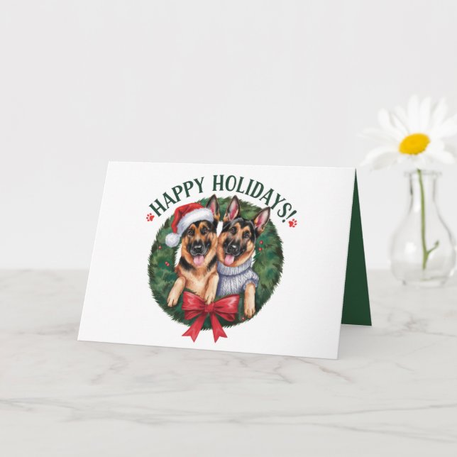 Cute German Shepherd Puppy Dog Merry Christmas  Card (Small Plant)