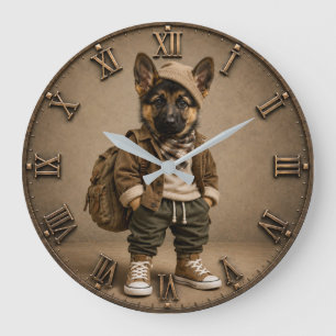 Cute German Shepherd Puppy Large Clock