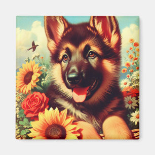 Cute German Shepherd Puppy Painting Magnet