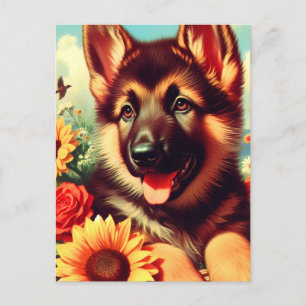 Cute German Shepherd Puppy Painting Postcard