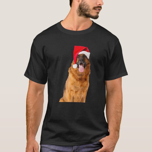 Cute German Shepherd Santa Hat Image Funny Christm T-Shirt (Front)