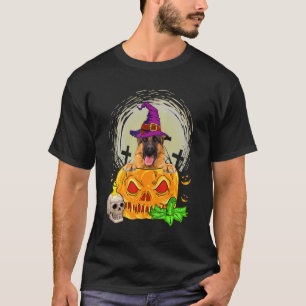Cute German Shepherd Witch Pumpkin Halloween Dog T-Shirt