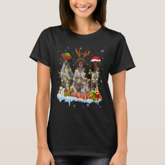 Cute German Shorthaired Santa Hat Christmas Light  T-Shirt