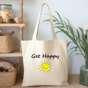 Cute Get Happy Smiling Sun Face Light-Color Tote Bag