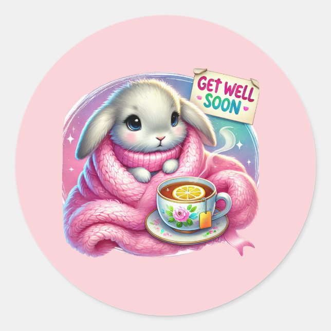 Cute get well soon bunny  classic round sticker (Front)
