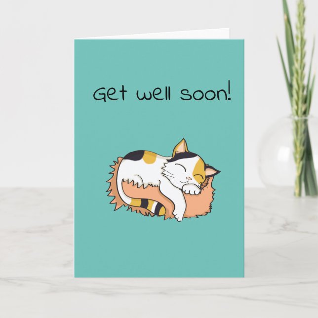 Cute Get Well Soon Calico kitty Card (Front)